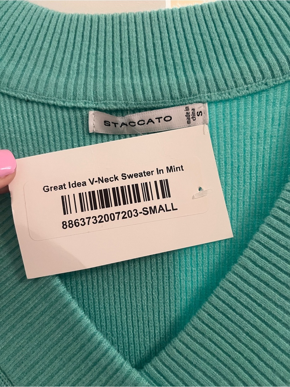 Staccato Mint Ribbed V-Neck Sweater - Picture 2 of 3